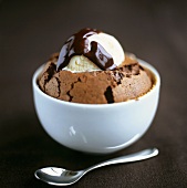 Chocolate pudding with vanilla ice cream
