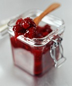 Cranberry jam in a preserving jar