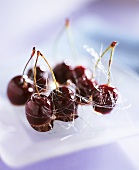 Caramelised cherries with spun sugar