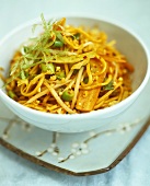 Stir-fried noodles with vegetables and nuts