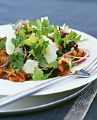 Bunter Blattsalat mit Speck, Petersilie und Parmesan