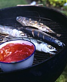 Grilled mackerel with plum sauce