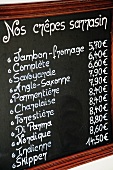 A crêpe menu in France