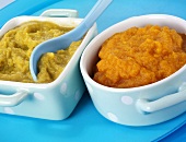 Baby food - pureed vegetables in two dishes