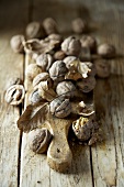 Walnuts on old chopping board