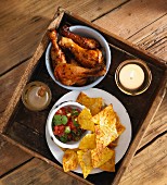 Chicken legs, nachos and salsa for Bonfire Night (UK)