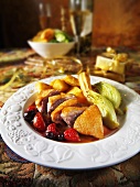 Roast duck breast with vegetables and fruit (Christmas)
