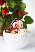 Strawberry ice-cream with chocolate tennis racquet