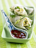 Rice paper rolls with chilli sauce