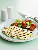 Grilled Halloumi with tomato and cucumber salad