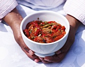 Marinated peppers with olive oil, garlic, capers
