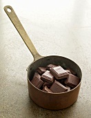 Pieces of chocolate in saucepan