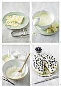 Making white chocolate cheesecake with blueberries