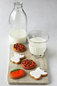 Assorted Halloween biscuits and milk