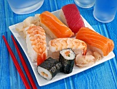 Sushi platter with nigiri and maki sushi