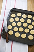 Unbaked biscuits on a baking tray