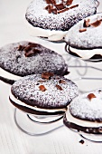 Chocolate whoopie pies with icing sugar