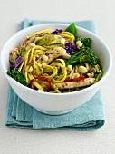 Stir fry - fried egg noodles with chicken, orange and broccoli