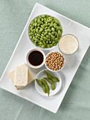 Soy milk, tofu, soy beans, edamame and soy sauce