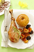 Roast turkey leg with dried fruits and apples for Easter