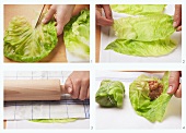 Cabbage wraps being prepared