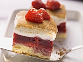 Raspberry cake with a sweet and sour cream topping