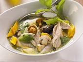 Chicken stew with vegetables, mushrooms and lovage