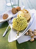 Pistachio ice cream and walnuts