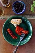 Grilled pepper sausage with almond and pepper mayonnaise