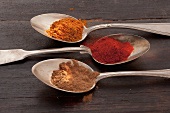 Three spoons of different types of spices