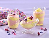 Semolina puddings with candied flowers