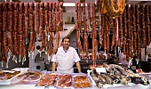 Chorizo specialities in the butcher Paco in Laguardia (Spain)