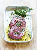 Entrecote with fennel and rosemary for grilling