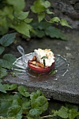 Grilled peaches with ricotta and basil-honey