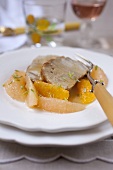 Roast veal with citrus fruit compote