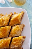 Baklava (puff pastry cakes with pistachio and honey, The Balkans, Near East)
