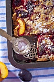 Plum and apple tray bake