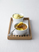Curried creme brulee and vanilla ice cream