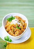 Corkscrew noodles with Pesto Rosso, basil and Parmesan