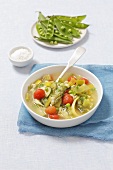 Minestrone with orzo pasta and cherry tomatoes
