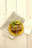 Crab salad on a newspaper