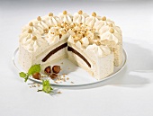 A creamy nut cake, sliced