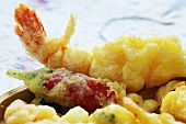 Prawns and vegetables in tempura batter