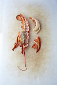 Pieces of lobster on a chopping board