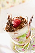 Mascarpone cream with raspberries, kiwis and chocolate curls