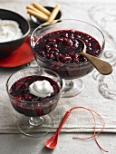Red fruit compote with cream