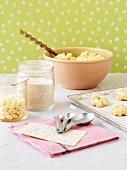 White chocolate chip cookies with ingredients
