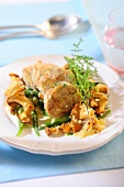 Chanterelle mushrooms with green beans and napkin dumplings