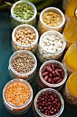 Various beans in jars