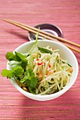 Raw vegetable salad with young bean sprouts and coriander